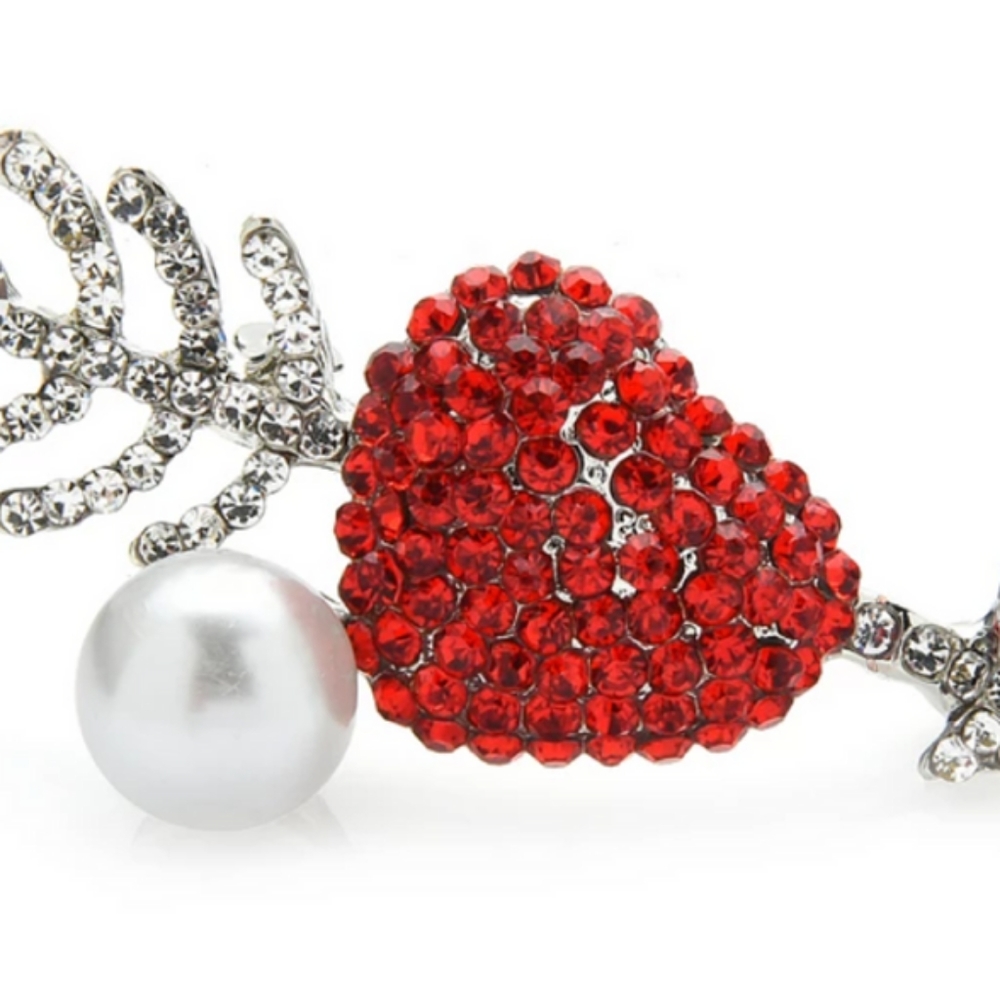 Crystal &Pearl Arrow Through Heart Brooch Pin